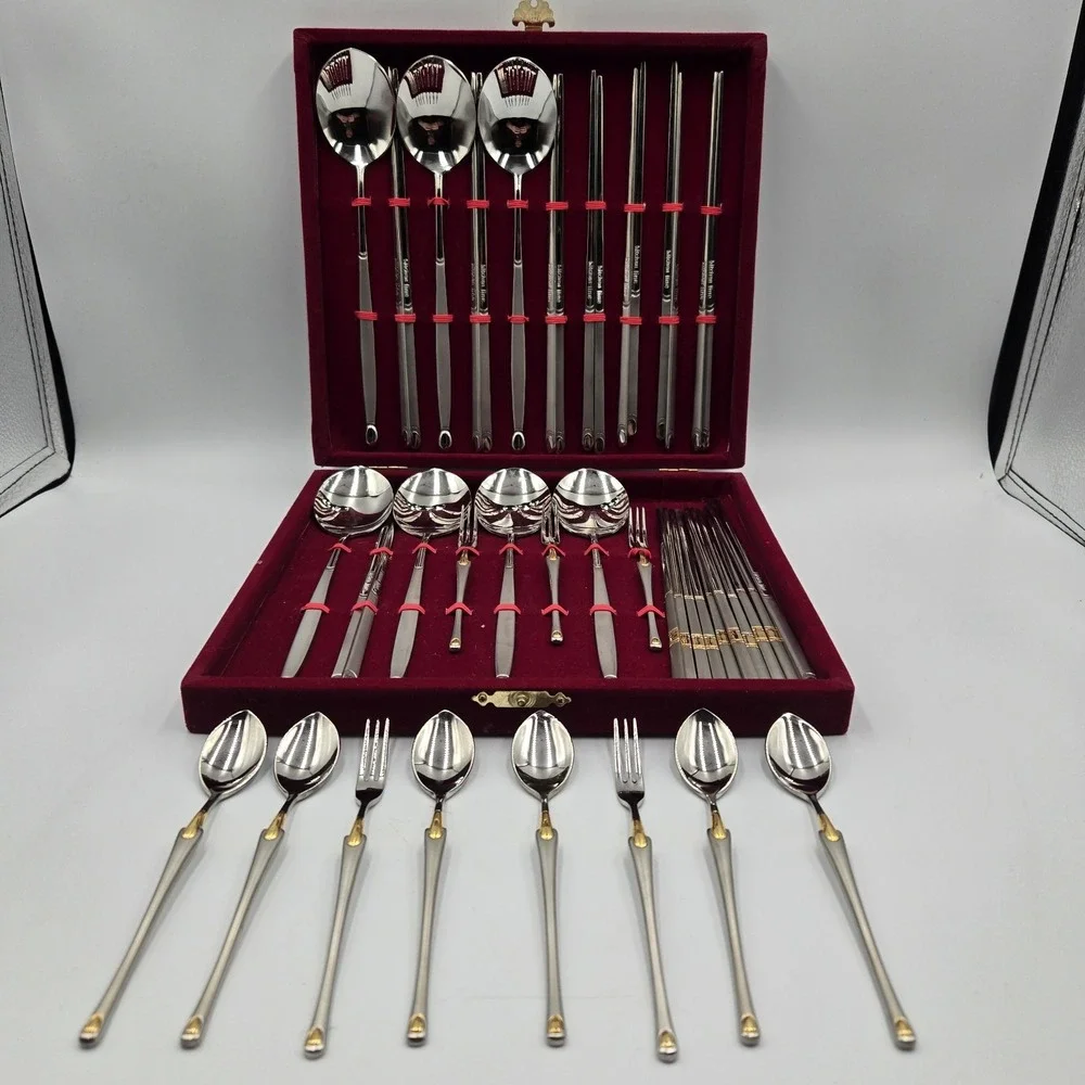 Kitchen Line Black Pearl 18/10‎ Stainless Spoons, Chop Sticks 31 Pc Set W/ Case